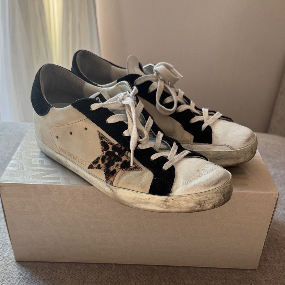 Black and White Sneakers with Leopard Star
